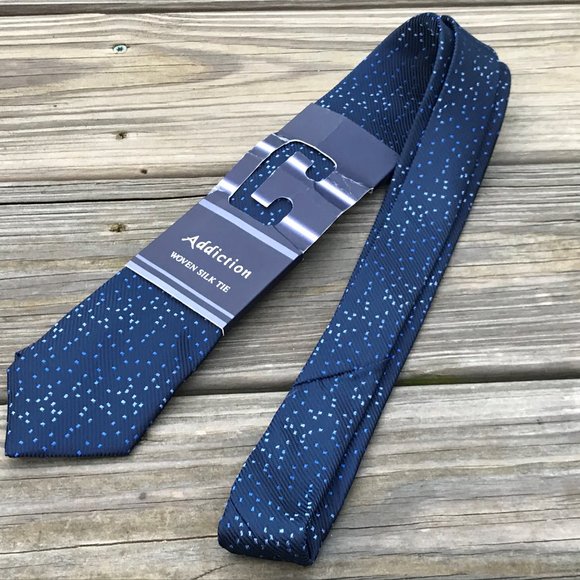 Addiction Men Tie Blue Woven Silk Tie Classic Neck - Picture 2 of 9